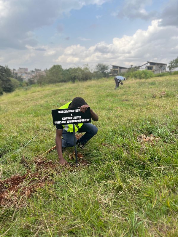 Kenpack staff planting a tree under the Trees for Tomorrow project